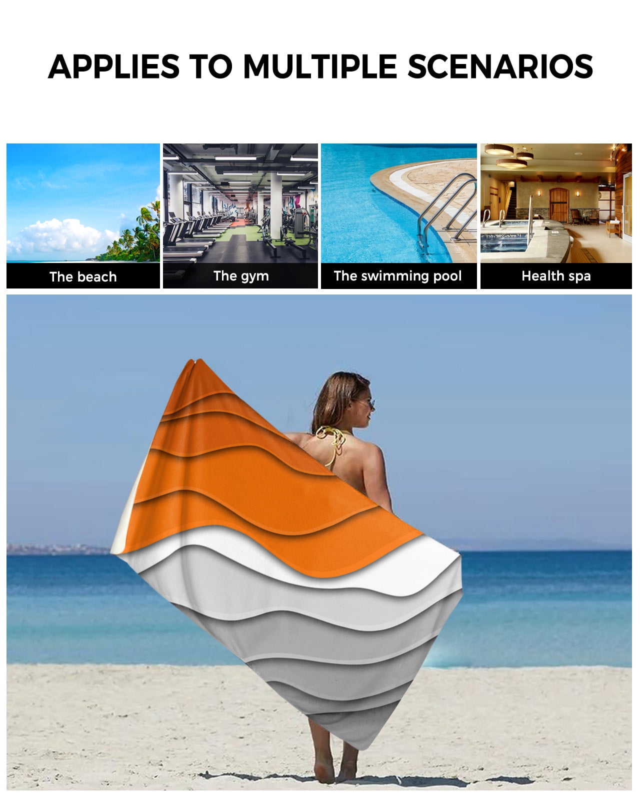 Orange Grey Ombre Bath Towels for Bathroom Set,Luxury Microfiber Towels Gifts for Women,Beach Kitchen Hand Hair Face Towel and Dish Washcloth,Modern Geometric Abstract Aesthetics Cream Towels+Set