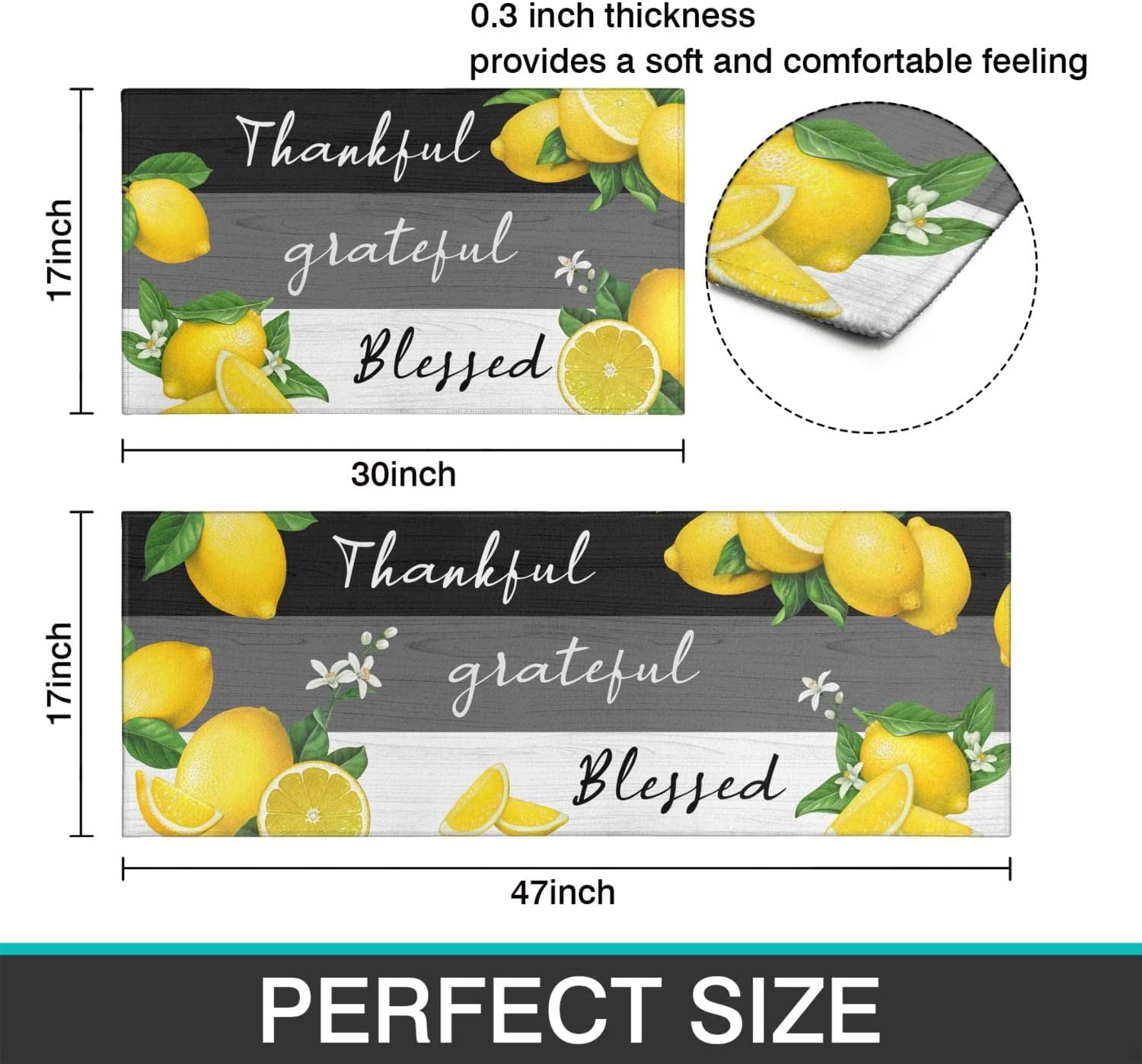 Lemon Kitchen Rug Set,Farmhouse Kitchen Rugs Fruit Runner Rugs with Rubber Backing,Throw Rugs Washable for Kitchen Sink,Laundry Room,Spring&Summer Rug,Lemon Kitchen Decor