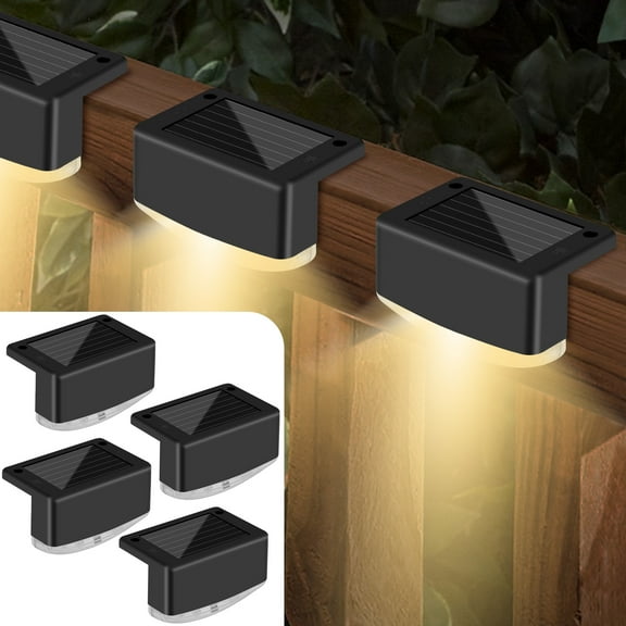 EEEkit 4pcs Solar Deck Lights, Outdoor Solar Step Lights for Fence, Stair, Railing, Wall, Warm White