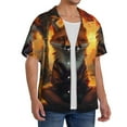 thumbnail image 4 of Honeii 's Sunset Maple Tree Fox for men's short-sleeved button-up collared shirt featuring a pocket, perfect for beach vacations, and travel adventures., 4 of 5