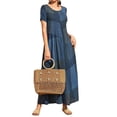 thumbnail image 1 of Tauxra Robe Maxi pour Femmes Coupe Ample à Étages, Robe d'Été de Plage à Blocs de Couleur à Manches Courtes, Longue Robe Décontractée à Col Rond, 1 of 5