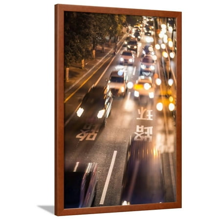 Double Exposure of Night Traffic Scene Framed Print Wall Art By