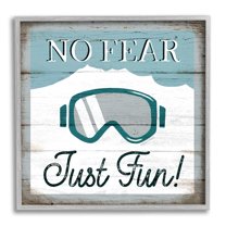 Stupell Industries No Fear Just Fun Phrase Blue Ski Goggles, 12 x 12, Design by Elizabeth Tyndall