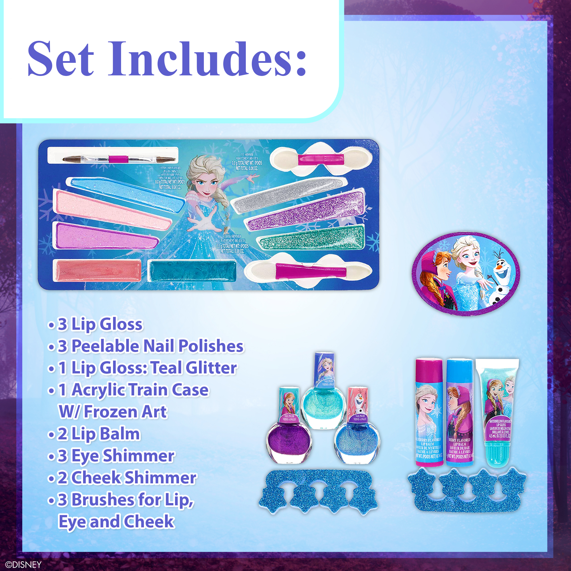 Disney Frozen Elsa and Anna Train Case Pretend Play Cosmetic Set- Kids Beauty, Toy, Gift for Girls, Ages 3+ by Townley Girl - image 5 of 13