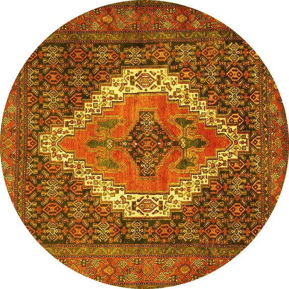 Ahgly Company Machine Washable Indoor Round Medallion Yellow Traditional Area Rugs, 8' Round