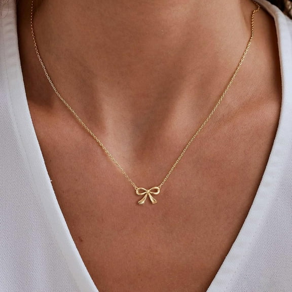 Gold Necklace For Women - Bow Necklace 14K Gold Plated Dainty Cubic Zirconia Bow Necklace Small Bow Necklace Trendy Necklaces For Women Minimalist Jewelry[o303]