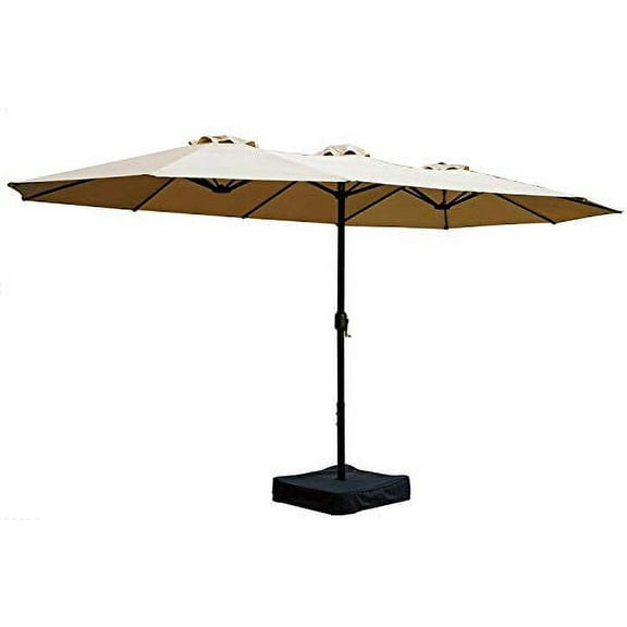 Kozyard 15ft Patio Umbrella with Base,Large Outdoor Double-Sided Rectangle Umbrella with Crank Handle, Market Umbrella for Poolside Garden Deck Backyard Beach Pools, Blue