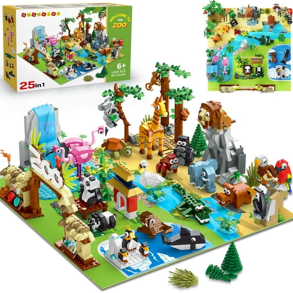 Set de construcción HOGOKIDS para 25 animales, zoológico, con tapete de juego, 1460 piezas, 6 o más