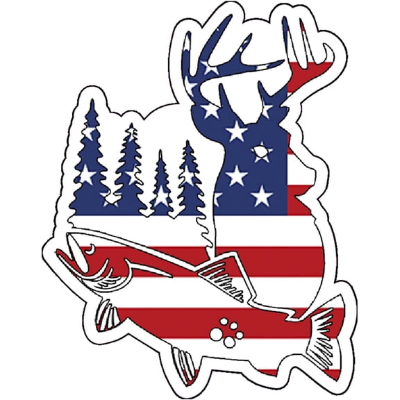 Wickedgoodz Fishing Hunting American Flag Vinyl Decal - Patriotic Sportsman Bumper Sticker - for Laptops Tumblers Windows Cars Trucks Walls