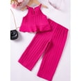 thumbnail image 4 of BemeyourBBs Little Girl Pants Set Solid Sleeveless Ruffle Cami Tops Wide Leg Pants, 4 of 5