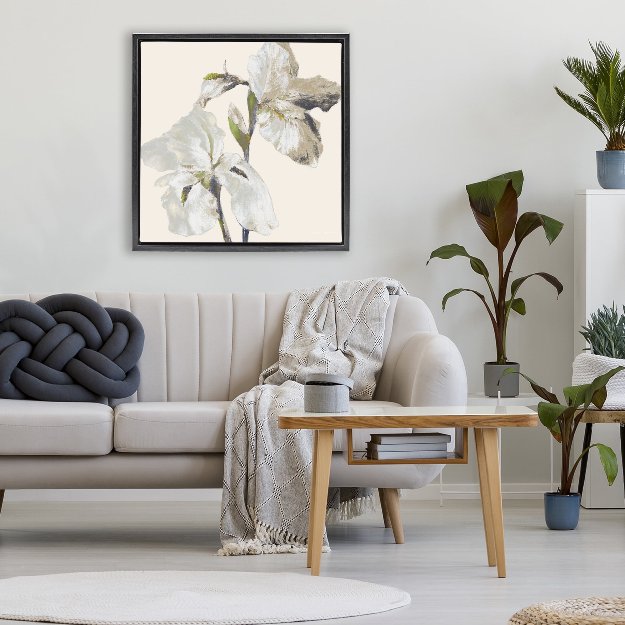 Stupell Industries Irises Soft Beige Black Framed Floater Canvas Wall Art, design by Lanie Loreth