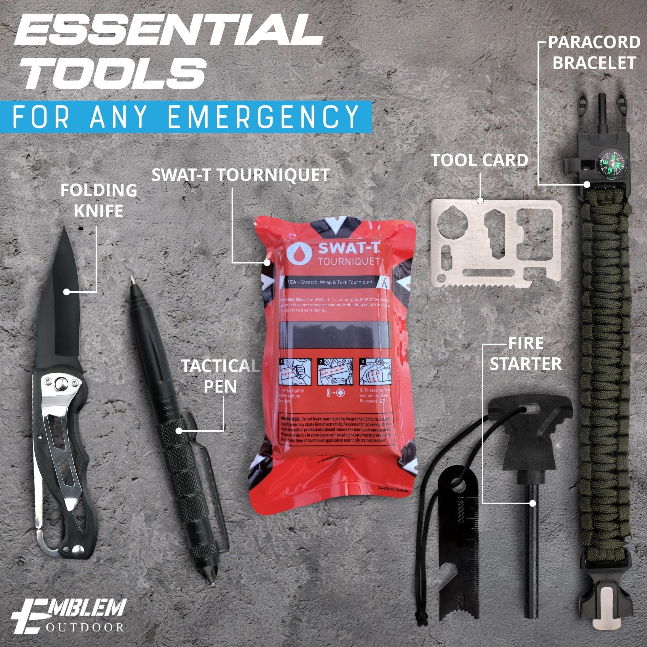 Emblem OD 242 Piece Survival First Aid Kit with Tourniquet | MOLLE Pouch with Paracord | Camping Hunting Hiking and Emergency Preparation | Survival Gear | Car First Aid Kit | Tan