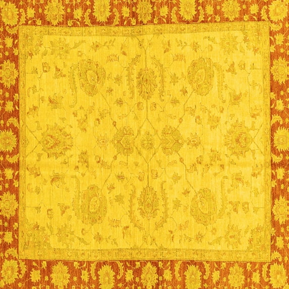 Ahgly Company Indoor Square Oriental Yellow Traditional Area Rugs, 4' Square