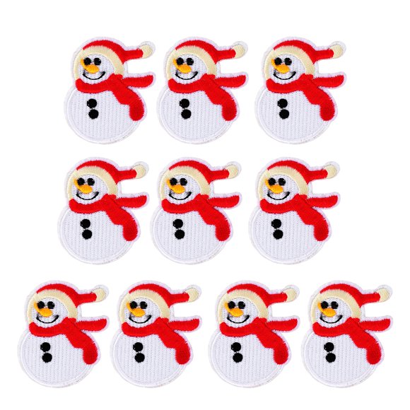 Parches bordados de Navidad de 10 piezas Parche de pegatina de bordado de muñeco de nieve (blanco)