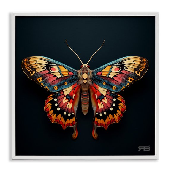 Stupell Industries Vivid Patterned Moth Animals & Insects Painting White Framed Art Print Wall Art, 17 x 17