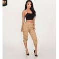 thumbnail image 4 of Pantalons Crayon Décontractés pour Femmes Taille Haute Poches 3/4 Cargo Jogger Slim, 4 of 4