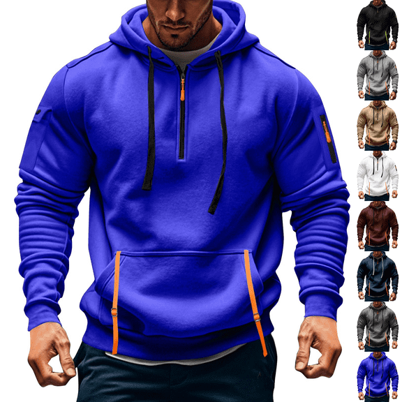 1/4 Zip Sweatshirt Mens Fleece Hoodie Casual Long Sleeve Zipper Pullover Royal Blue M
