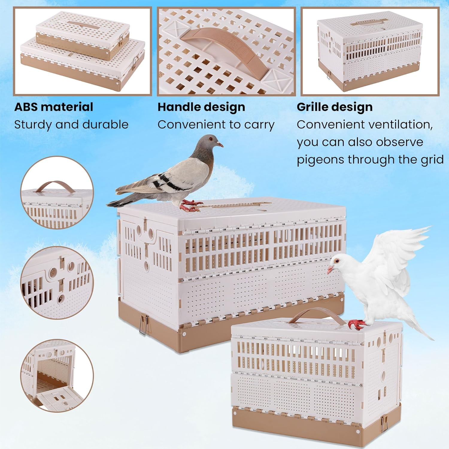 Plastic Foldable Pigeon Cage with Handle, Portable Bird Travel Carrier, Pairing Cage, Nest Box Easy to Clean for Training and Release Competition