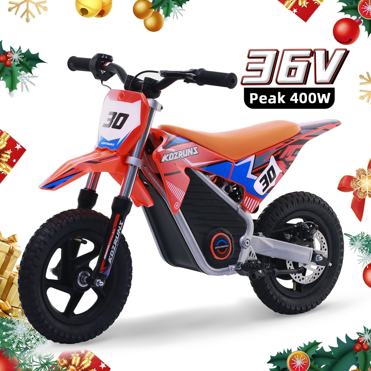 Racing Electric Dirt Bike for Kids, 36V Peak 400W Powerful Motorcycle with Dual Shock Absorption, 12 inch Tires Safe Disc Brake for Ages 3-6 Orange