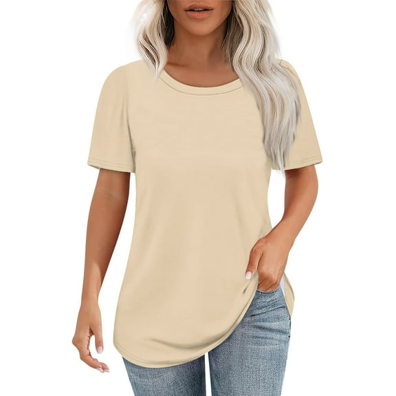 Sheer Tops For Women, Spring Casual Solid Color Round Neck Short Sleeve T-Shirt Tops Peasant Women Lace Trendy Tops 2025 Long Tank Cowgirl Outfits Tops Blouses Tank Tops (XL, Beige) Unbranded