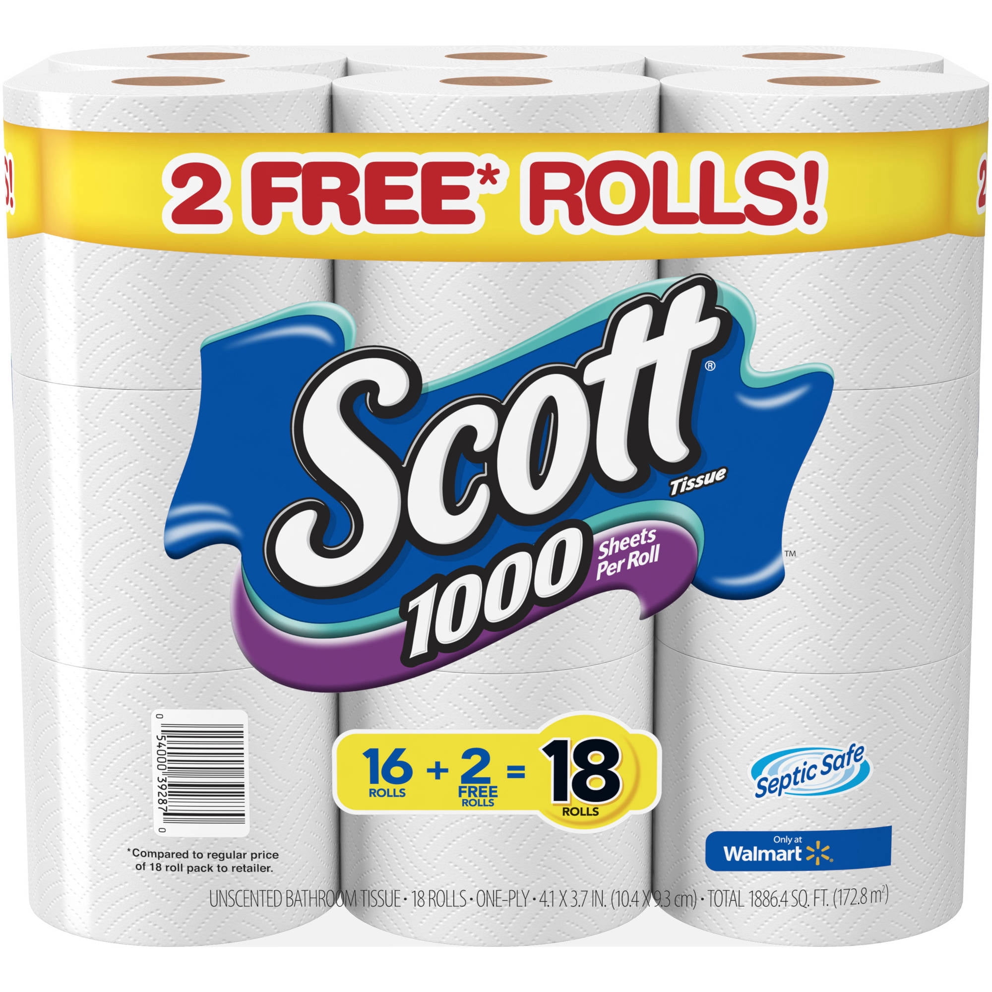 Scott 1000 Toilet Paper, 18 Rolls, 1000 Sheets Per Roll