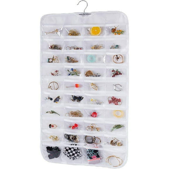 Fangsheng Hanging Jewelry Organizer With 80 Pockets, Double-Side, White