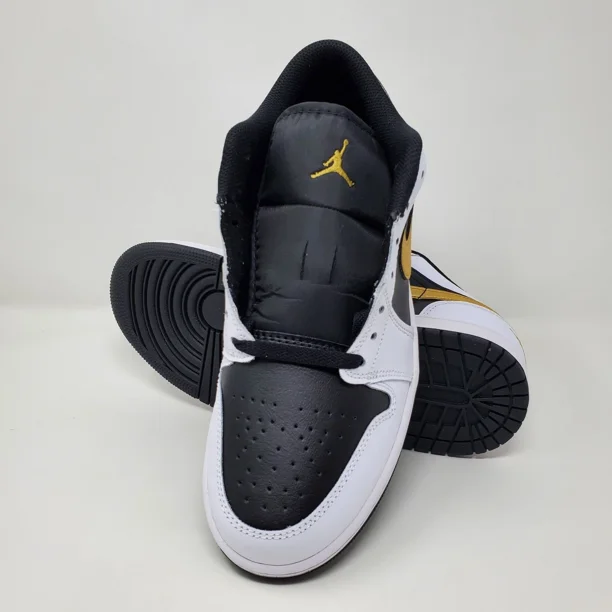 N I-K-E A i r-Jor-dan 1 Low White Black Metallic Gold 553558-172 Men's Size 9