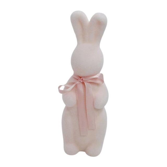 Figura de conejo de Pascua flocada, decorativa y creativa, adorno de conejo Rosa claro