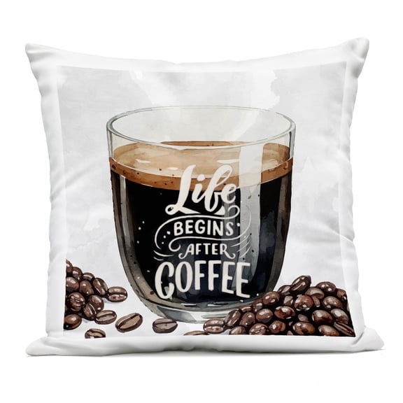 Stupell Industries - Life Begins After Coffee Outdoor Throw Pillow 18" x 18" by Kim Allen