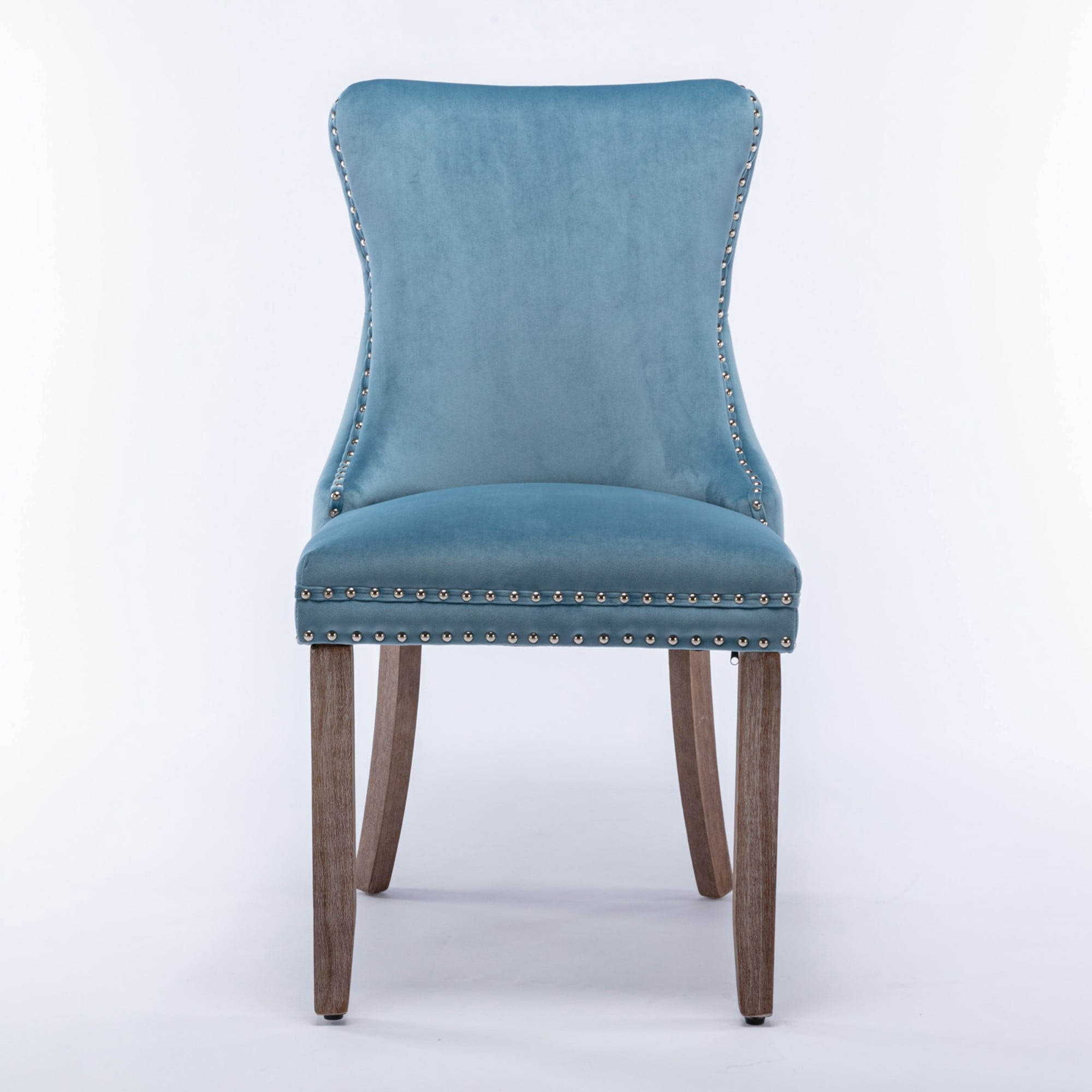 BSHTI 37-inch Velvet Upholstered Wing-Back Dining Chairs Set of 2 Solid Wood Frame, High-Density Foam, Rivet Trim, Adjustable Feet for Dining Room Living Room Bedroom Apartment (Light Blue).