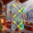 thumbnail image 2 of XDZJLR Mens Christmas Loungewear Fashion Plaid Print Short Sleeve Shorts Button Down Comfortable Soft Breathable Blend Pajamas Homewear Pj Grey Xl, 2 of 4