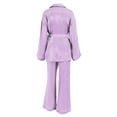 thumbnail image 3 of Seyurigaoka 3 Pcs Women Casual Loose Homewear Pajamas Set, Long Sleeve Solid Color Lapel Tops + Loose Long Pants + Belt, 3 of 9