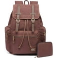 thumbnail image 1 of KAUKKO Vintage Casual Canvas and Leather Rucksack Backpack (Canvas Coffee2pc), 1 of 5