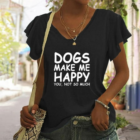 

Juebong I Have A Dog Women Ruffles Cap Sleeve Shirts Comfy V Neck Basic Tops Dog Lover Flowy Blouse Funny Printed Ruffled Short Sleeve Solid Tunic T Shirts