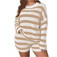 thumbnail image 3 of Womens Plus Size 2 Piece Striped Knit Set Long Sleeve Tops and Shorts Oversized Lounge Outfits, 3 of 7