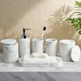 thumbnail image 2 of 6-Piece Bathroom Accessories Set, Organizer Set with Soap Dispenser, Toothbrush Holder Set, Vanity Tray, Tumbler & 2 Cotton Swab Jars – Modern Stylish Bathroom Storage(Marble White), 2 of 16