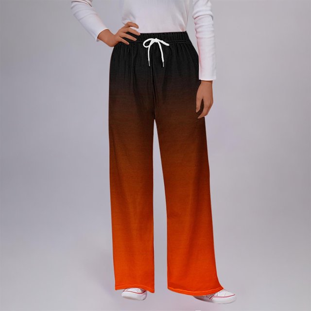 Lydiaunistar Womens High Waist Elastic Checkered Print Long Pants with Drawstring & Side Pockets for Sports Casual Beach - All Season Polyester Orange