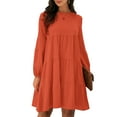 thumbnail image 4 of Femmes Robe Décontractée, Robe à Col Rond Manches Bouffantes Confortable Fluide Respirant Léger pour Bureau pour Dame pour les Vacances Rose, Noir, Mandarine, 4 of 6