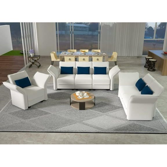 LLappuil 3 Piece Living Room Furniture Set, Modular Sectional Sofa Set with Storage, 25.6“ Seat Deep 6 Seat Modular Sectional Sofa Couch White