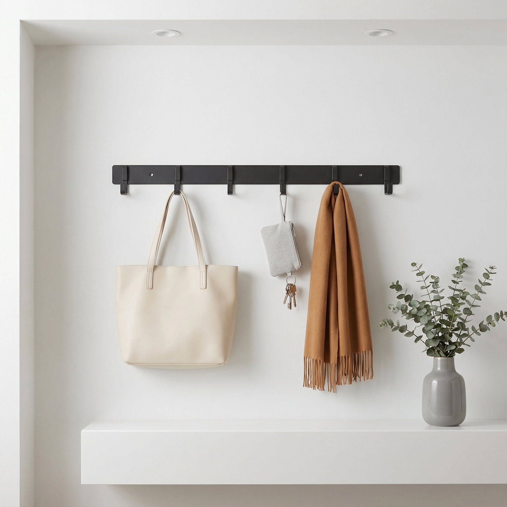 Unique Bargains Coat Rack Wall Mount Metal Wood 6 Hooks for Entryway Bathroom Gray