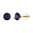 thumbnail image 2 of 2 Ct Round Cut Studs Blue Sapphire 14K Yellow Solid Solid Gold Everyday Dainty Earrings Screw Back, 2 of 7