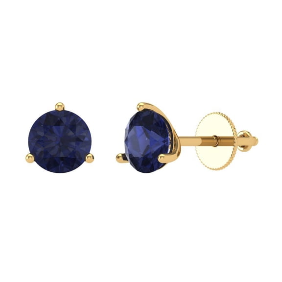 2 ct Screw-Back Stud Earrings for Women | 6.5mm Round Cut Simulated Blue Sapphire | 18K Yellow Gold