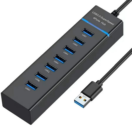 FERSWE USB Hub 3.0, 7-Port USB Data Hub Splitter for Laptop, PC, MacBook, Mac Pro, Mac Mini, iMac, Surface Pro and More USB Devices
