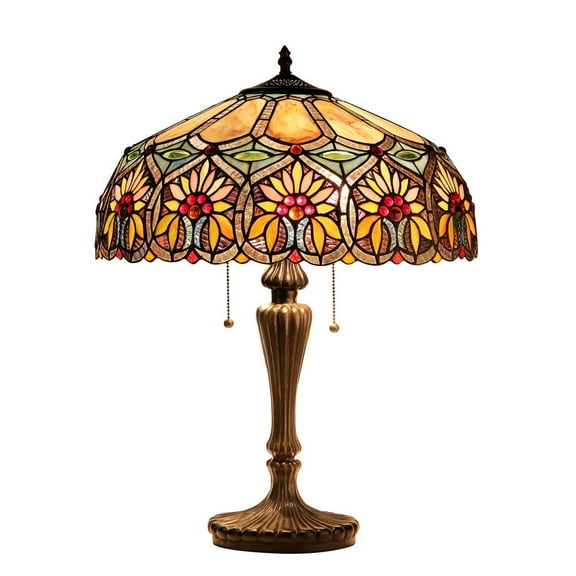 Chloe Lighting Sunny Tiffany-Style 2-Light Floral Table Lamp with 18" Shade