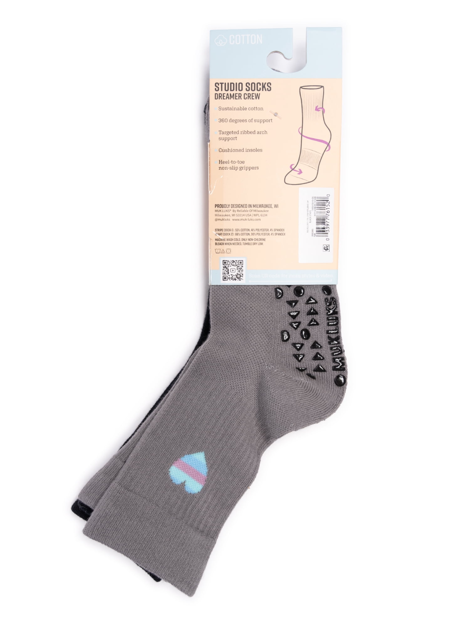 MUK LUKS Women's Pilates Cotton Crew Socks, 2-Pack, Shoe Sizes 6-10