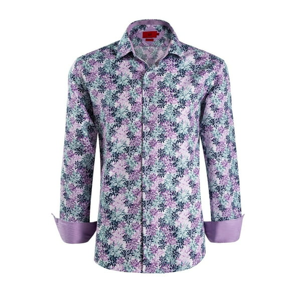 Elie Balleh Boy's Purpal Slim Fit Floral Button-Down Shirt