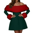 thumbnail image 4 of Cnbwig Red Christmas Dresses for Women Cozy Boat Neck One Shoulder Party Dress Elegant Holiday Swing A Line Midi Outfit Gatherings Xmas Dresses A-Dark Green L, 4 of 5