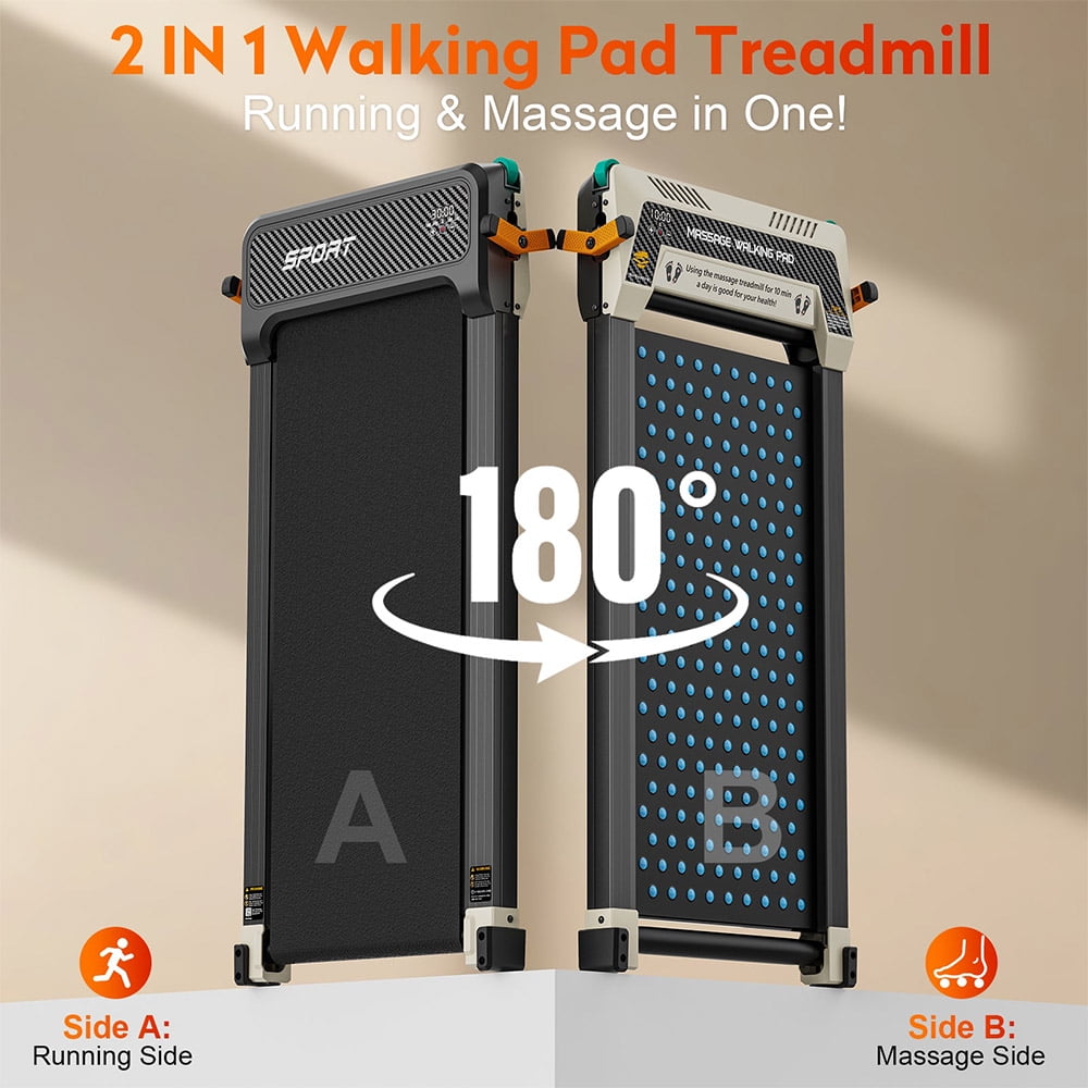 Exercise Treadmills Dual-Sided Under Desk Treadmill with Shiatsu Foot Massager, 2.5HP Quiet Motor, and LED Display Akluer 520