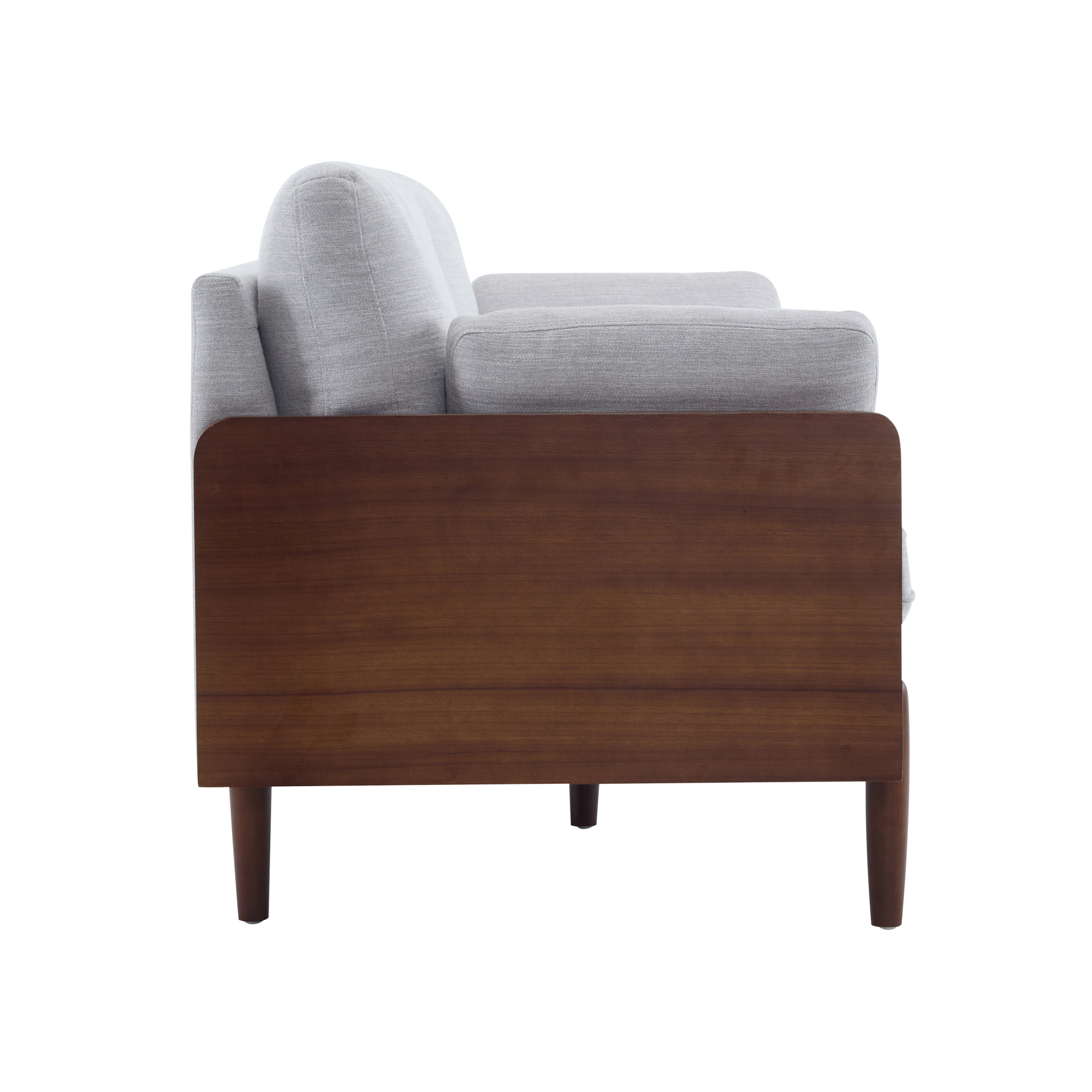 Mid-Century Modern Sofa with Slim Track Arms and Wood Frame, Light Smoke Gray