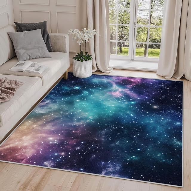 2x3 Rug, Galaxy Door Mat Washable Non Slip Soft for Entryway, Outer Space Nebula Rug, Universe Carpet, Galaxy Home Decor & Gifts